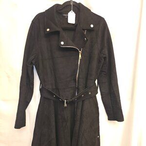 Black Long Suede Coat with Skirt